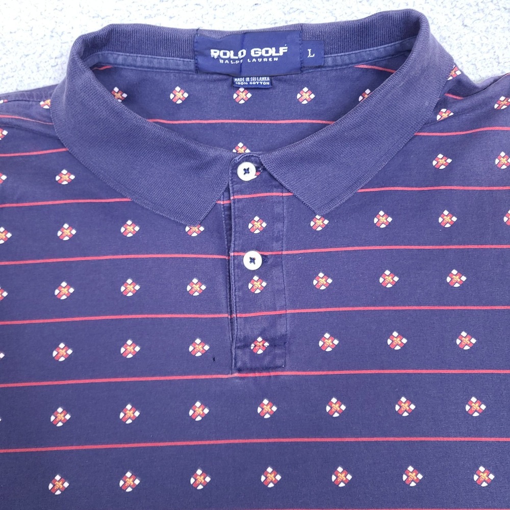 Polo Ralph Lauren Golf Polo‎ Shirt Mens Large Crest Shield Geometric Striped